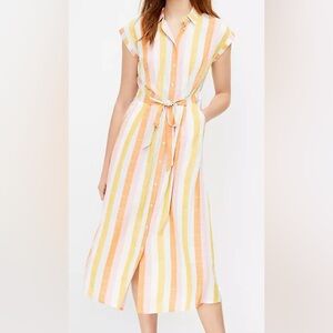 LOFT Stripe Belted Pocket Midi Shirtdress Size 4P